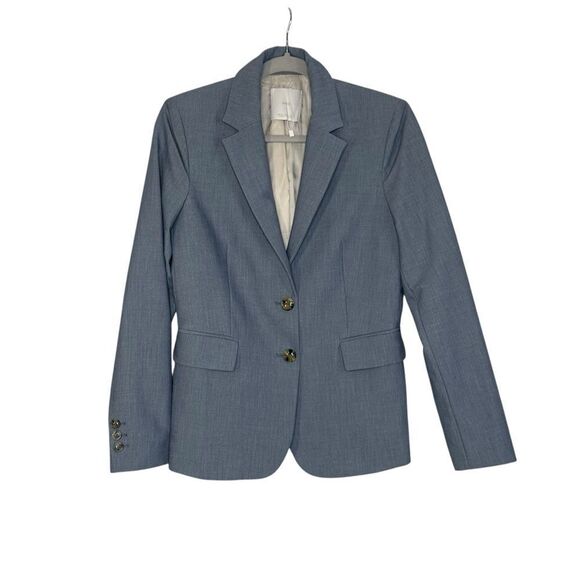 Mango Blue Peak Lapel Two Button Linen Blend Blazer | Size 4 - Picture 4 of 11